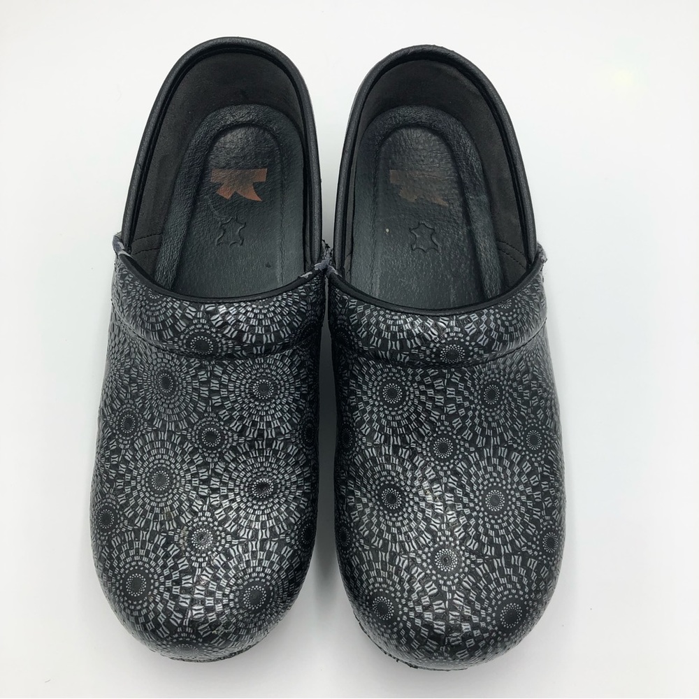 Dansko Professional Clogs Black/Silver Circle Geometric Pattern, Size 39